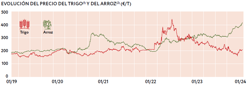 Precio internacional del trigo y el arroz